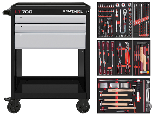 Carro com ferramentas para chapeiro LT LINE LT700, 3 gavetas, 121 peças